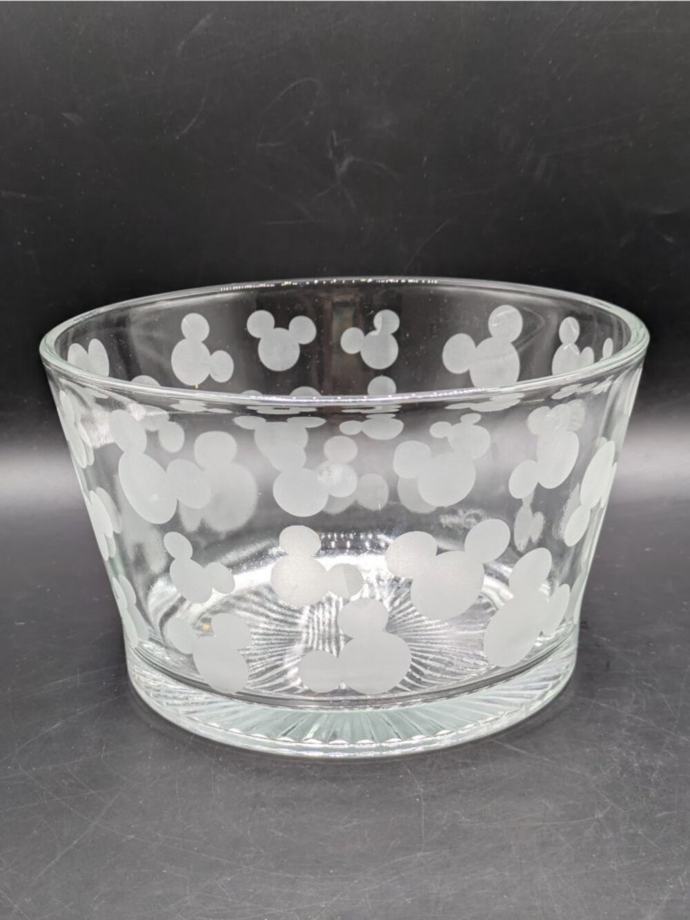 Disney Mickey Mouse Clear Glass Serving Bowl with Frosted  Mickeys Vintage 7"